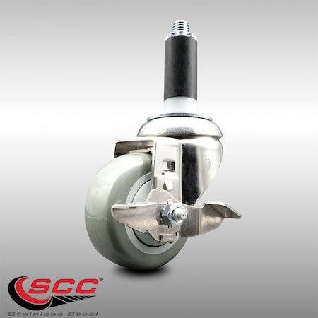 Service Caster 3.5 Inch 316SS Gray Polyurethane Swivel 1-1/8 Inch Expanding Stem Caster Brake SCC-SS316EX20S3514-PPUB-TLB-118